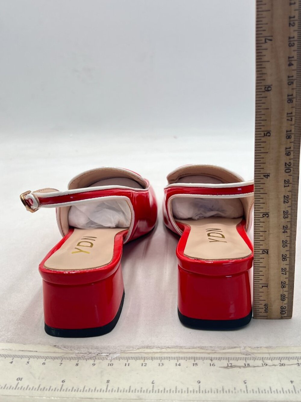 YDN Red Square Toe Block Low Heels Slingback Formal Loafer Dressy Pump - Picture 5 of 8